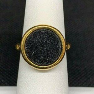 RS Covenant #1923 Black Druzy/Cubic Zirconia Gold Plated Ring Size 7 w/warranty